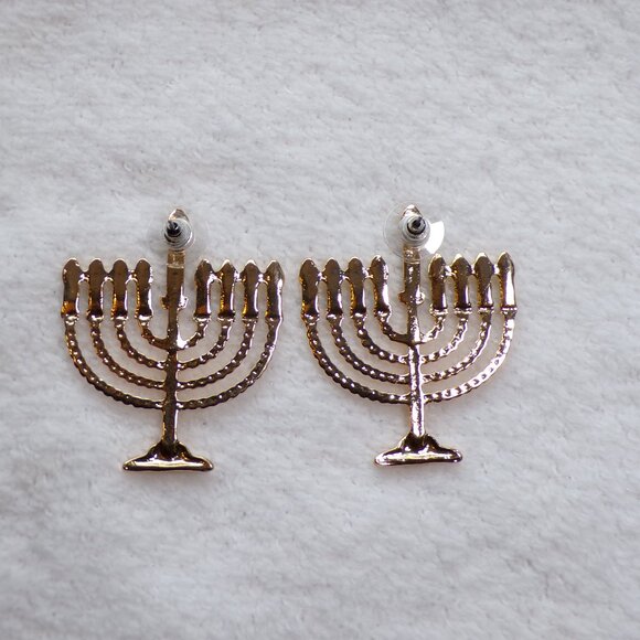 🕎HOST PICK🕎Large Gold Hanukkah Menorah Post Earrings Jewish Judaic - Picture 7 of 7